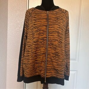 Chico's Zenergy Animal Tiger Print Full Zip Hoodie Jacket Size 2 (Large)